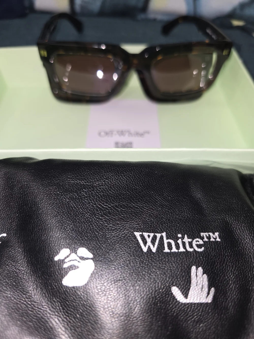 Off-White Black Rectangular Sunglasses with Dark Brown Lenses